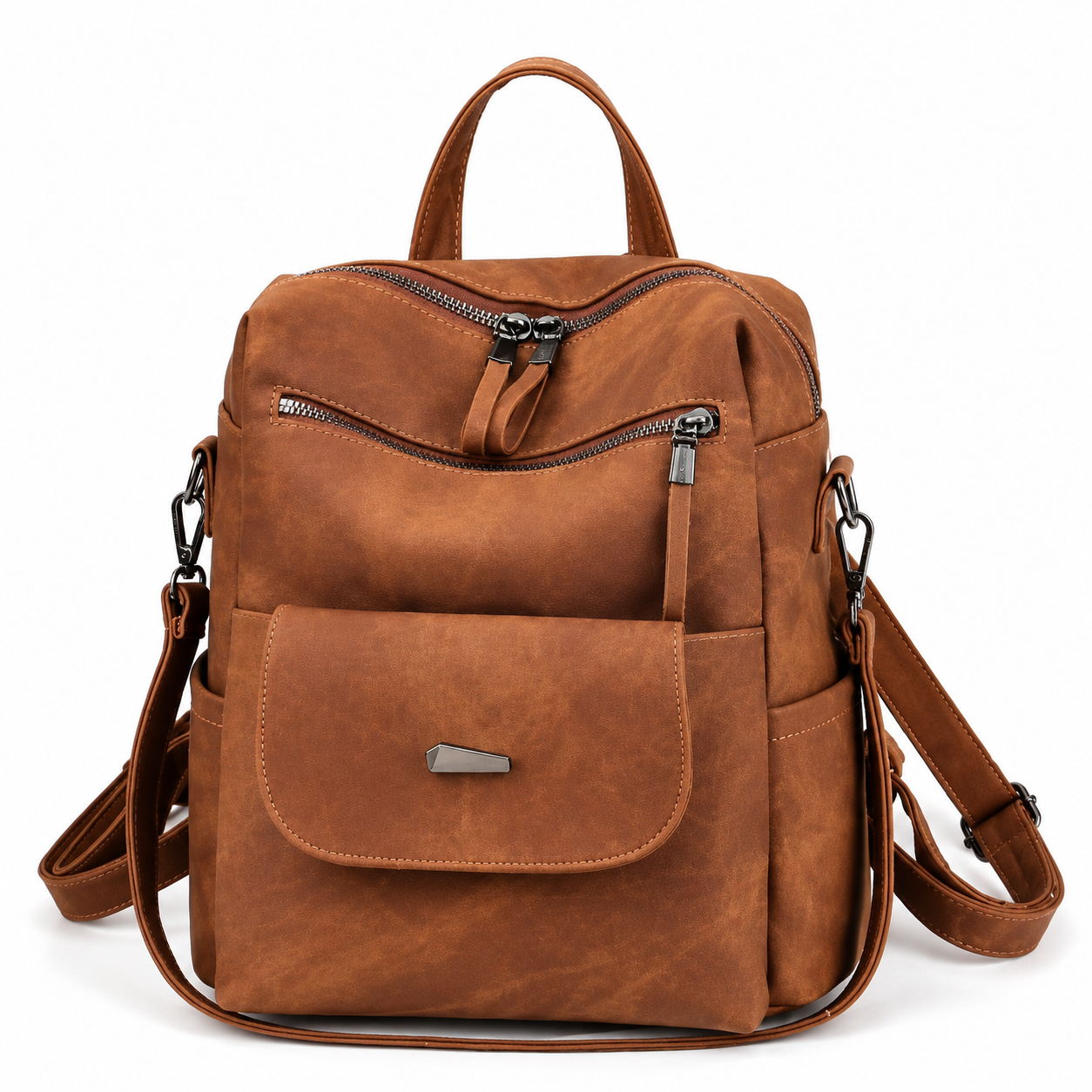 Vintage PU Leather Backpack for Women - Multi-Pocket Casual Shoulder Bag & Convertible Fashion Rucksack