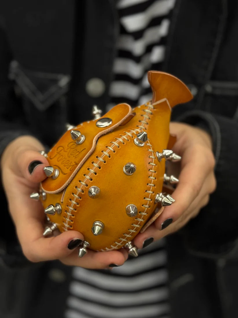 Handmade Leather Puffer FishKeychain with Storage