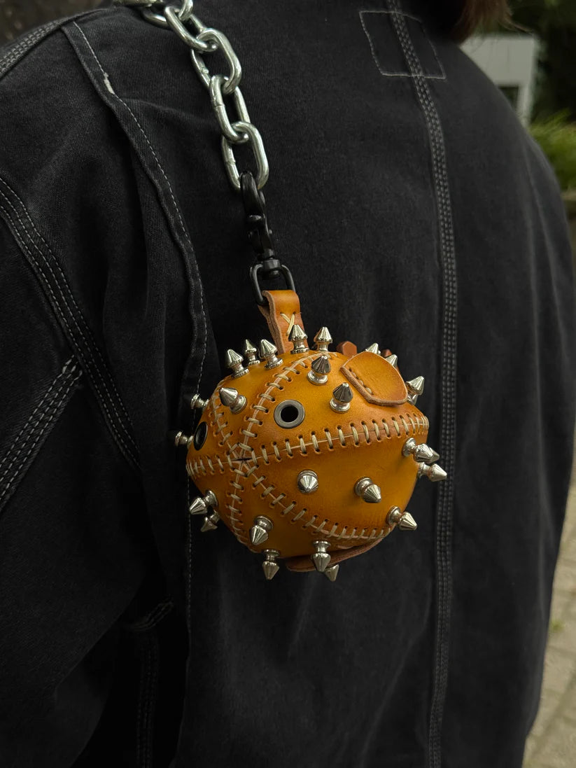 Handmade Leather Puffer FishKeychain with Storage