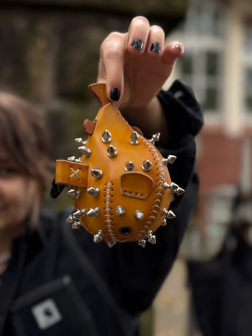 Handmade Leather Puffer FishKeychain with Storage
